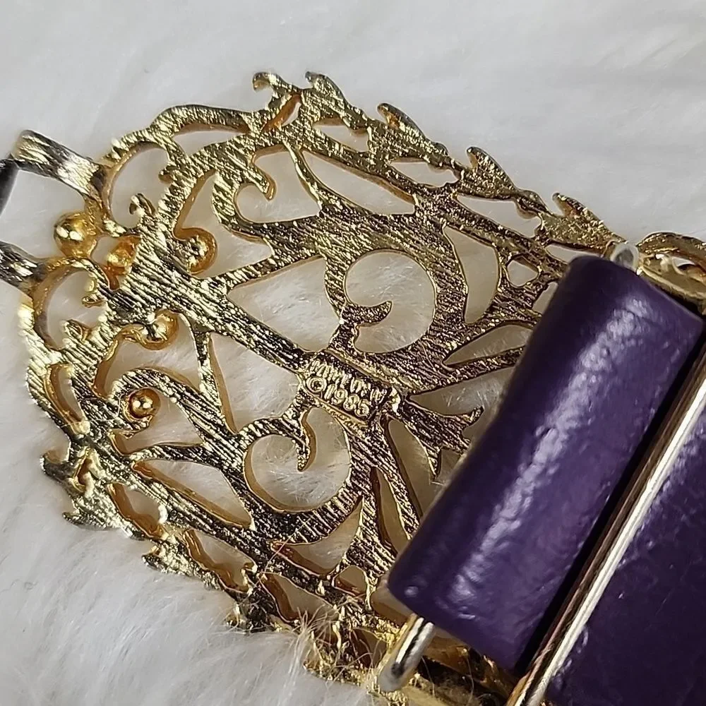 Mimi Di N Signed Gold & Silver Tone Floral & Heart Belt Buckle Clasps 1985 Glam